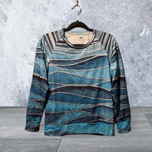 Exclusive ❤️ Blue Wavy Water Print l/s Athletic Top sz S
